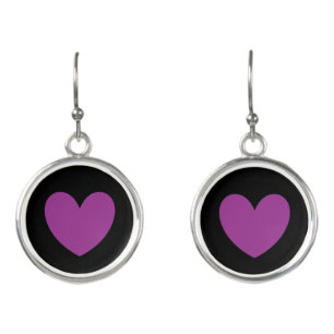 Purple heart on black earrings