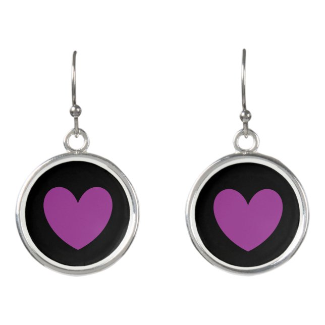 Purple heart on black earrings (Front)