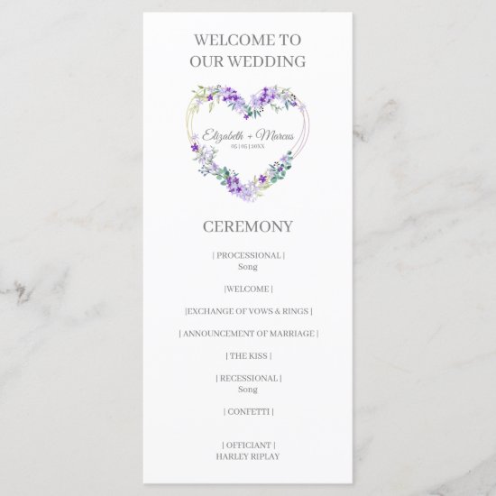 Purple Heart on Wildflowers for Wedding Program