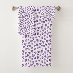 Purple Heart Pattern Bath Towel Set