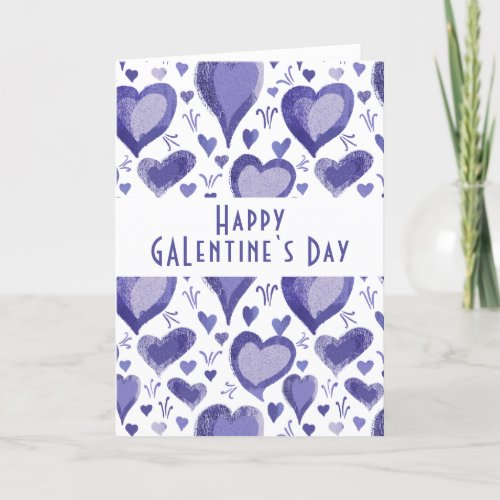 Purple Heart Pattern Happy Galentines Day Holiday Card