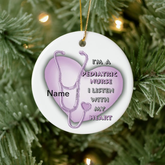 Purple Heart Pediatric Nurse Ceramic Ornament (Tree)