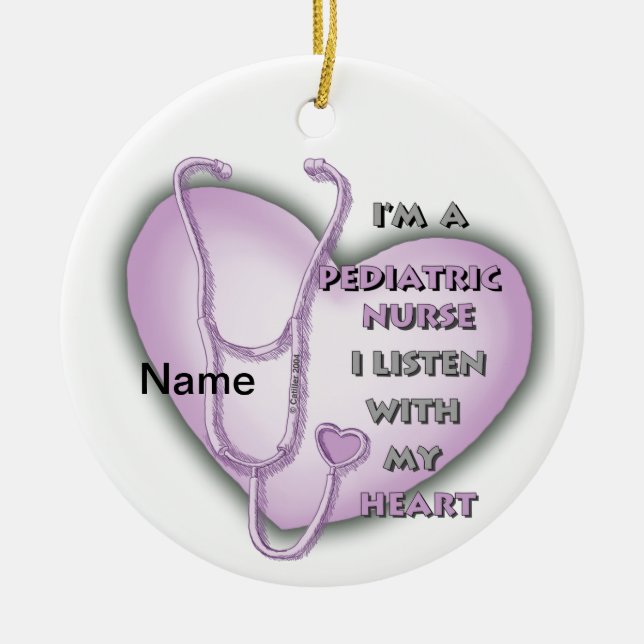 Purple Heart Pediatric Nurse Ceramic Ornament (Front)