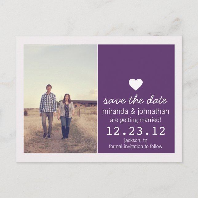 Purple Heart Photo Save The Date Post Cards (Front)