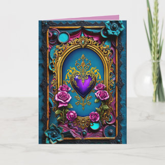 Purple Heart Pink Roses Note Card