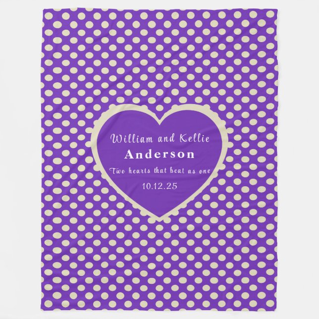 Purple Heart, Polka-Dot Fleece Blanket, Large (Front)