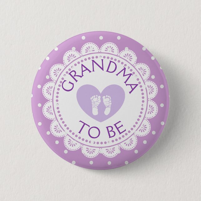 Purple  Heart  Polka Dot Grandma to Be Button (Front)