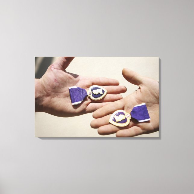 Purple Heart recipients display their medals Canvas Print (Front)