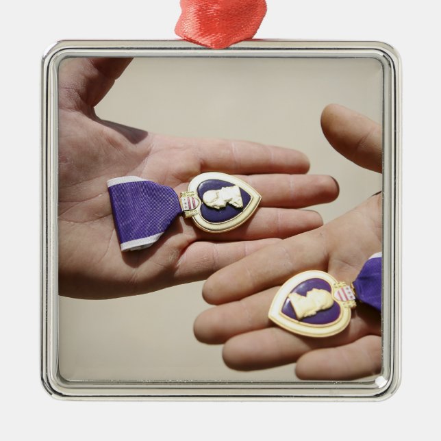 Purple Heart recipients display their medals Metal Ornament (Front)