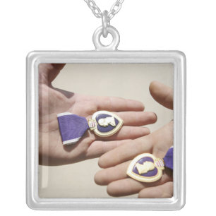 Purple Heart recipients display their medals Silver Plated Necklace