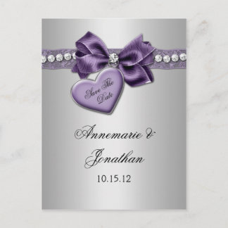 Purple Heart Ribbon Diamonds Silver Save The Date Announcement Postcard