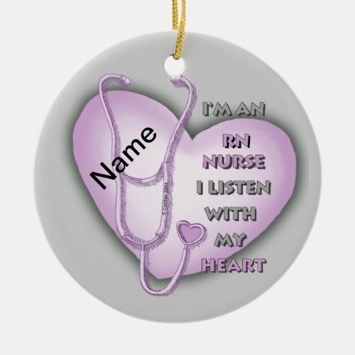 Purple Heart RN Nurse custom name ornament