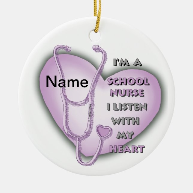 Purple Heart School Nurse Ceramic Ornament (Front)