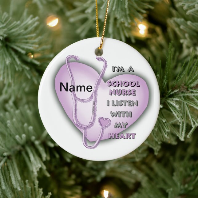 Purple Heart School Nurse Ceramic Ornament (Tree)