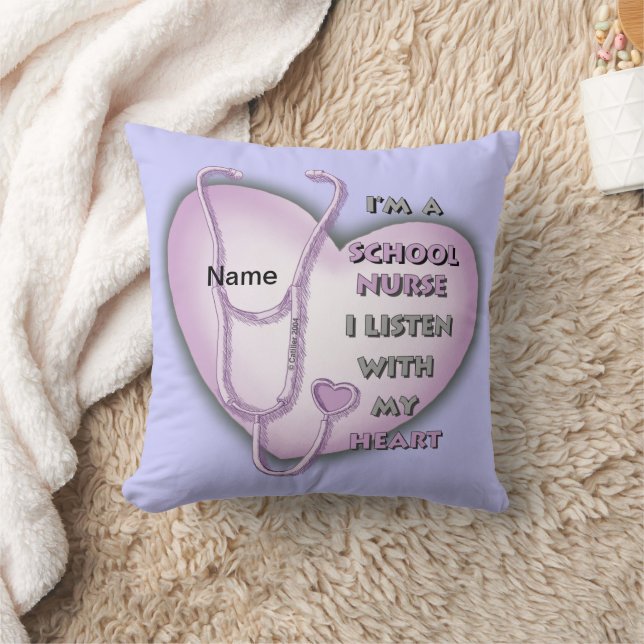 Purple Heart School Nurse Throw Pillow (Blanket)