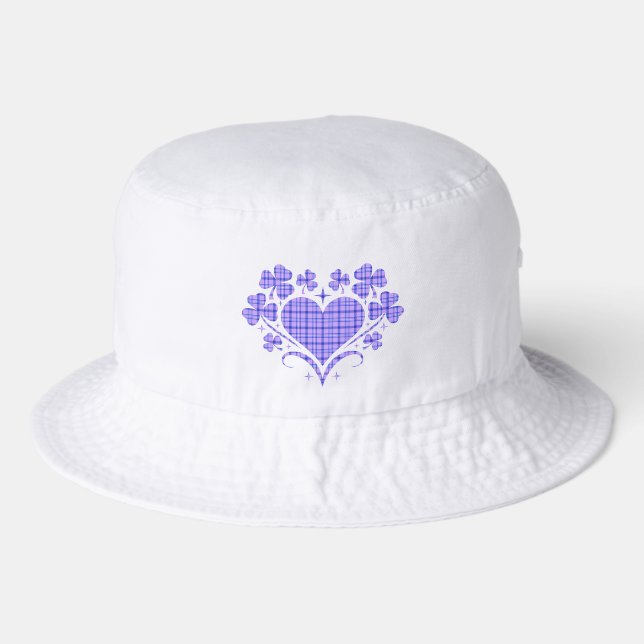 Purple Heart Shamrock Plaid Classic Clover Bucket Hat (Front)