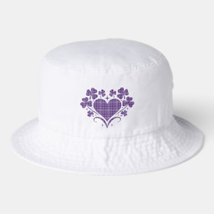 Purple Heart Shamrock Plaid Tartan Clover Bucket Hat