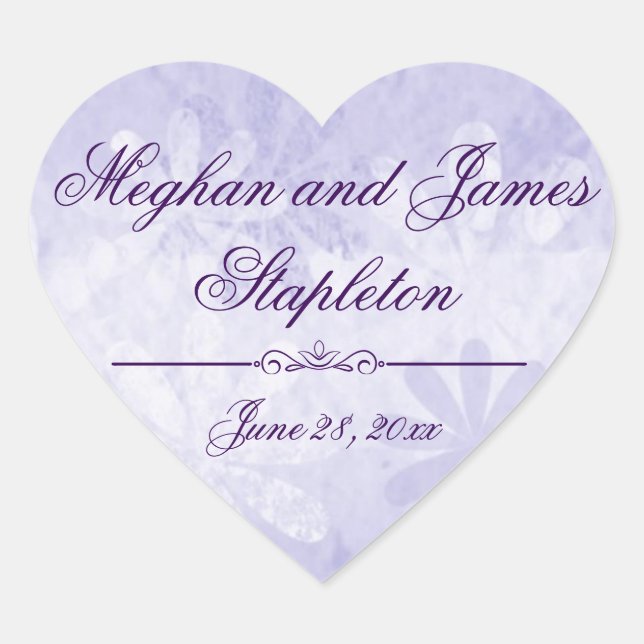 Purple Heart-Shaped Custom Floral Wedding Sticker (Front)