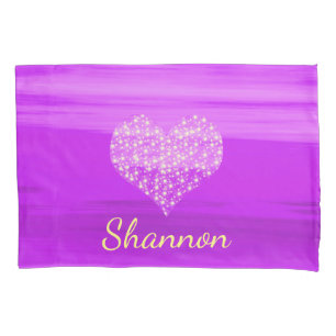 Purple heart shining stars name girl pillowcase