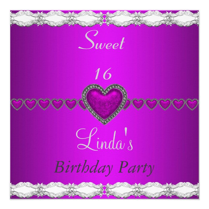 Purple Heart Sweet 16 Birthday Party Invitation Custom Announcements