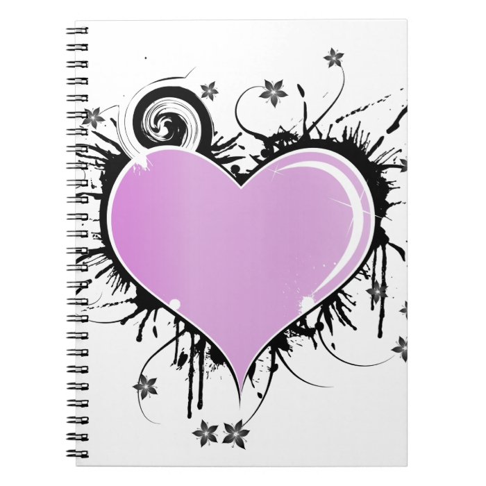 Purple Heart Tattoo Style with Flowers Spiral Note Book