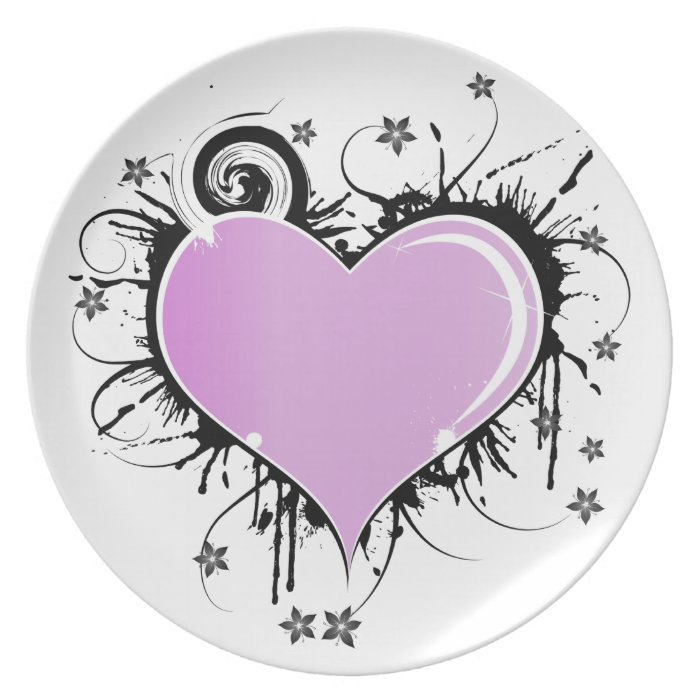 Purple Heart Tattoo Style with Flowers Party Plate