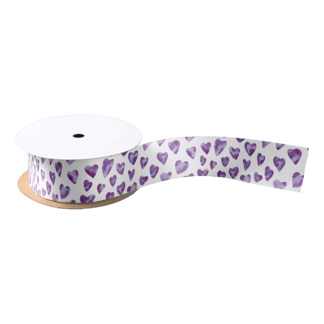Purple Heart watercolor Satin Ribbon (Spool)