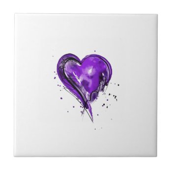 Purple Heart Watercolor Tile by RosaAzulStudio at Zazzle