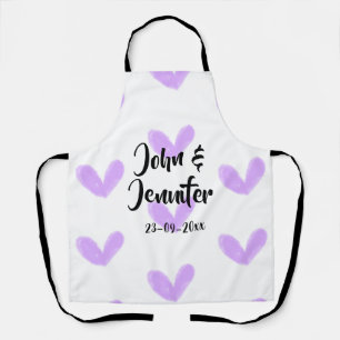 Purple heart watercolor valentine's couple name da apron