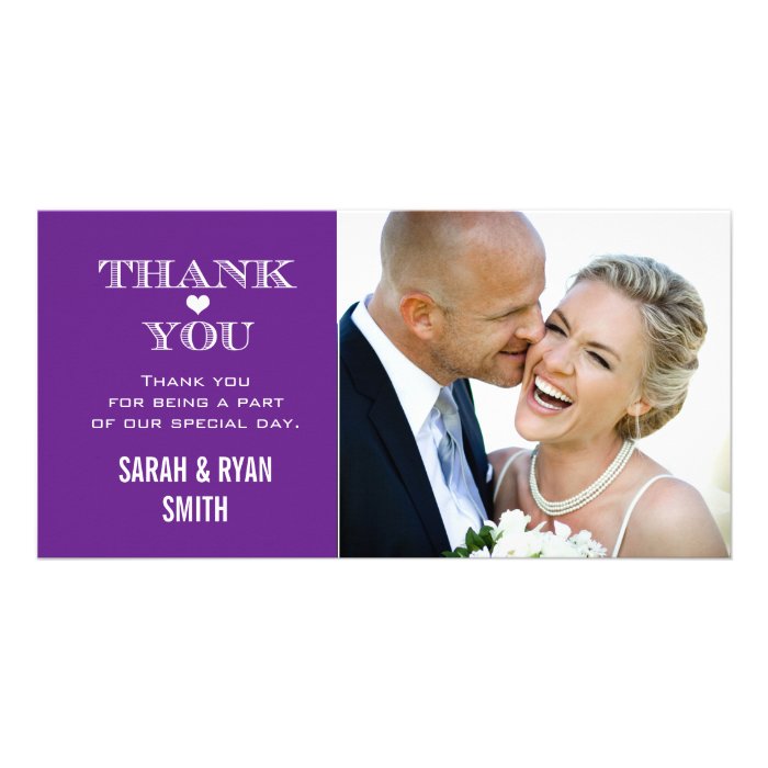 Purple Heart Wedding Photo Thank You Cards Customized Photo Card