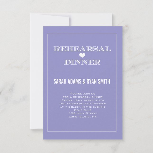 Purple Heart Wedding Rehearsal Dinner Invitations (Front)