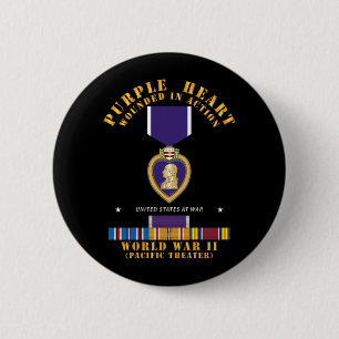 Purple Heart - WIA w WWII SVC w Purple Heart - Pac Button