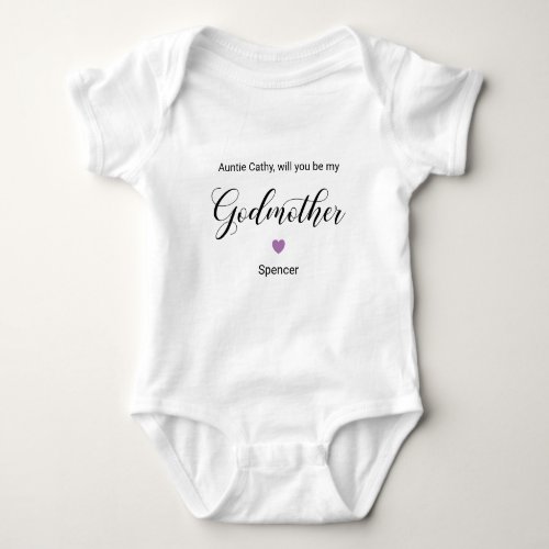 Purple Heart Will You Be My Godmother Proposal Baby Bodysuit