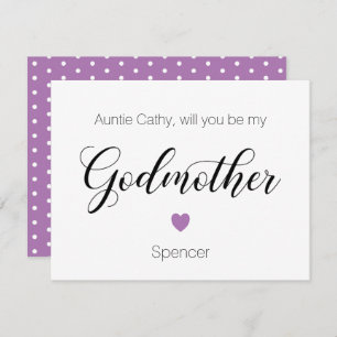 Purple Heart Will You Be My Godmother Proposal Invitation
