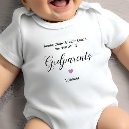 Purple Heart Will You Be My Godparents Proposal Baby Bodysuit