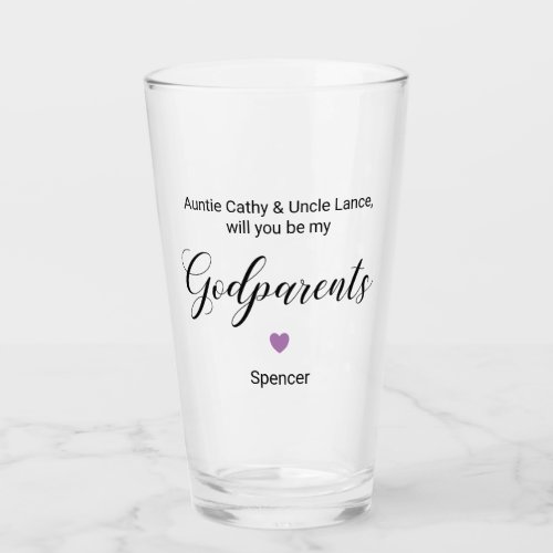 Purple Heart Will You Be My Godparents Proposal Glass