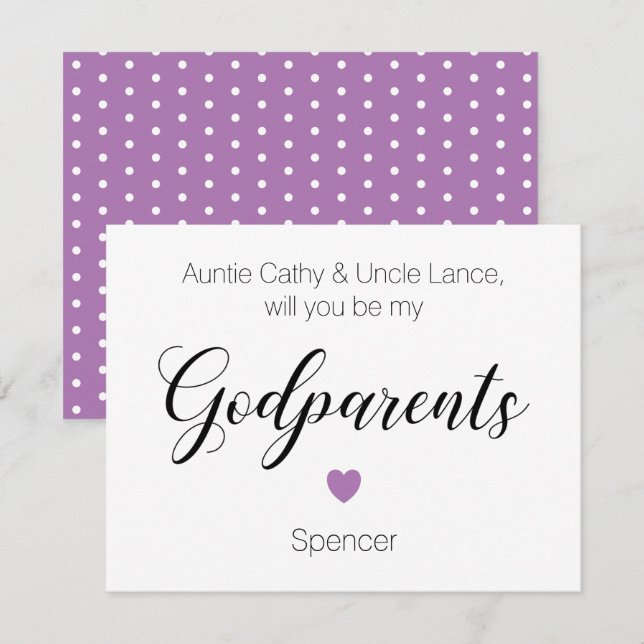 Purple Heart Will You Be My Godparents Proposal Invitation (Front/Back)