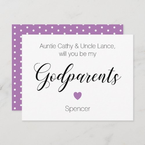 Purple Heart Will You Be My Godparents Proposal Invitation