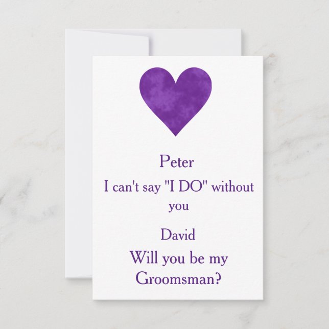 Purple Heart Will You Be My Groomsman Invitation (Front)