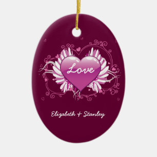 Purple heart wings swirls Love Valentine's Day Ceramic Ornament