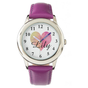 Purple Heart with Girl's Name Kid's Watch