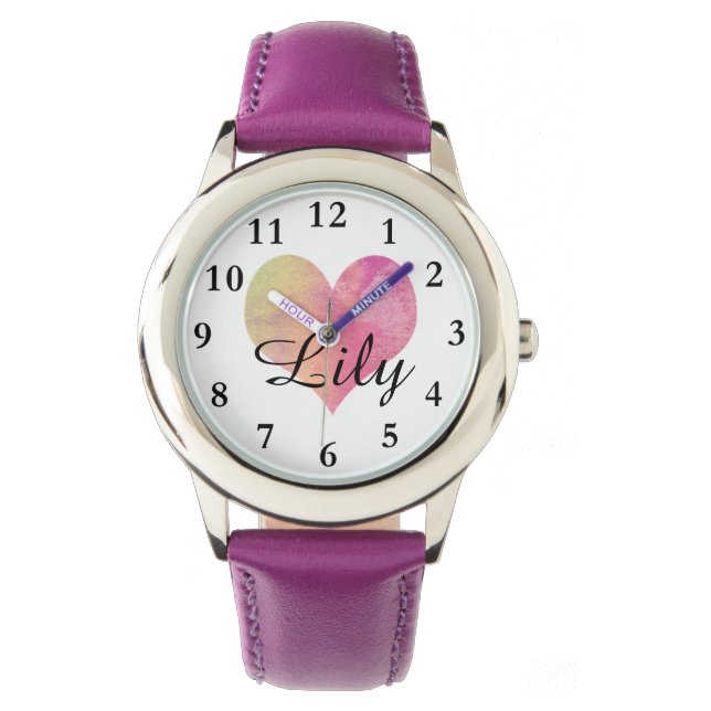 Purple Heart with Girl's Name Kid's Watch (Front)