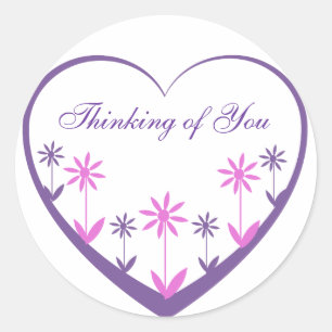 Purple heart with pink & purple flowers classic round sticker