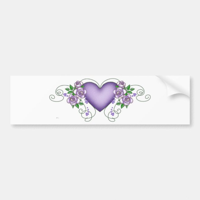 purple heart with roses & vines bumper sticker (Front)