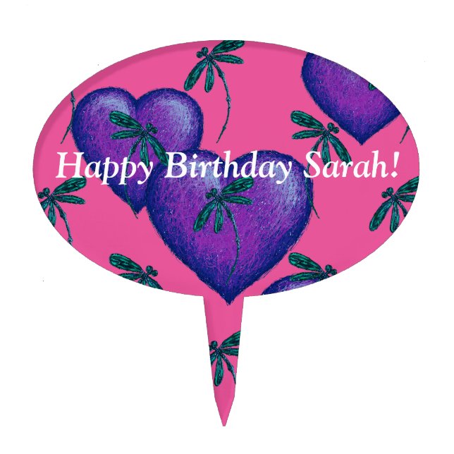 Purple Hearts and Dragonflies Cake Topper (Front)