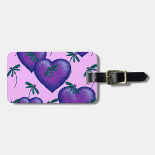 Purple Hearts and Dragonflies Luggage Tag
