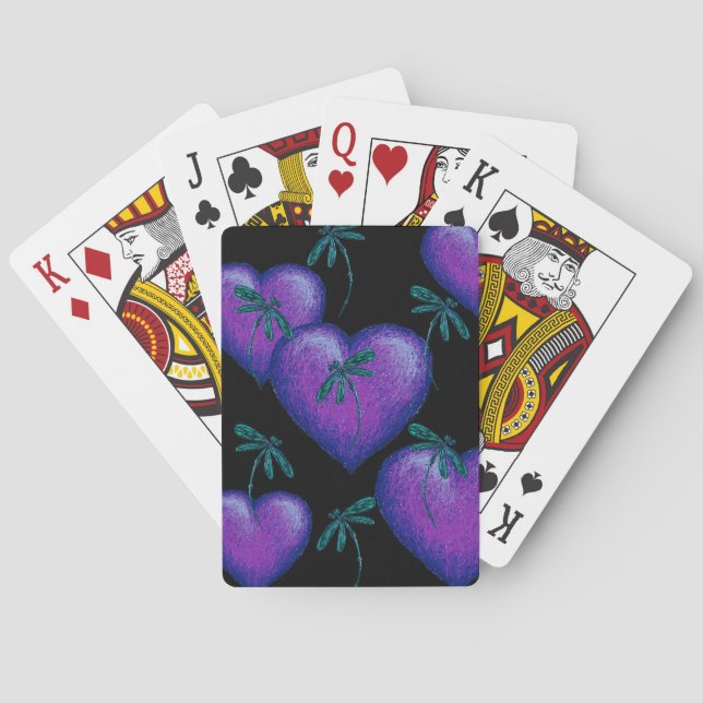 Purple Hearts and Dragonflies Poker Cards (Back)