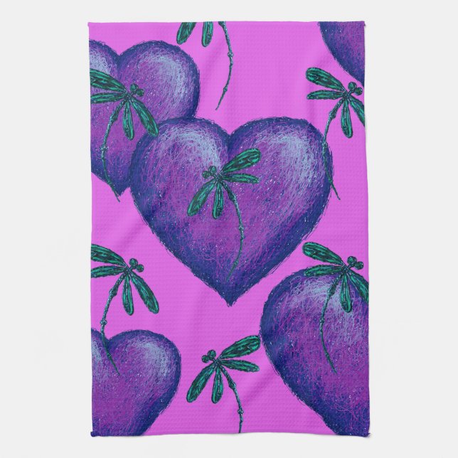 Purple Hearts and Dragonflies Towel (Vertical)