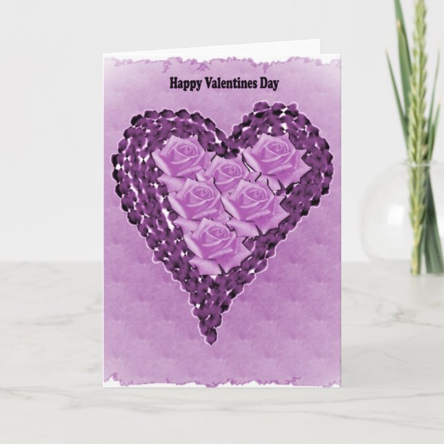 Purple Hearts and Roses Valentines Day Card (Front)