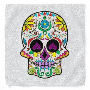 Purple Hearts Colorful Retro Floral Sugar Skull Bandana
